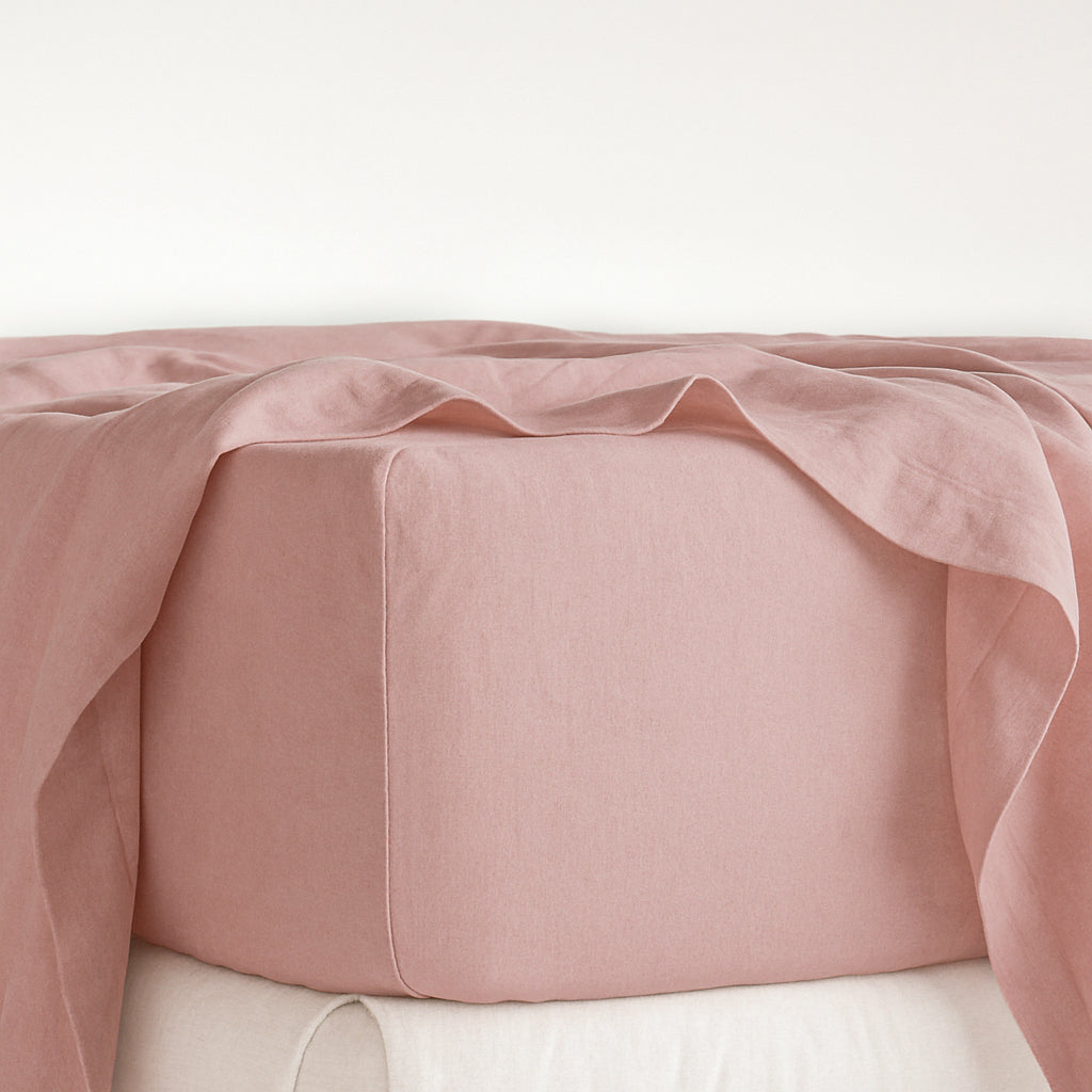 French Linen Fitted Sheet in Dusty Pink