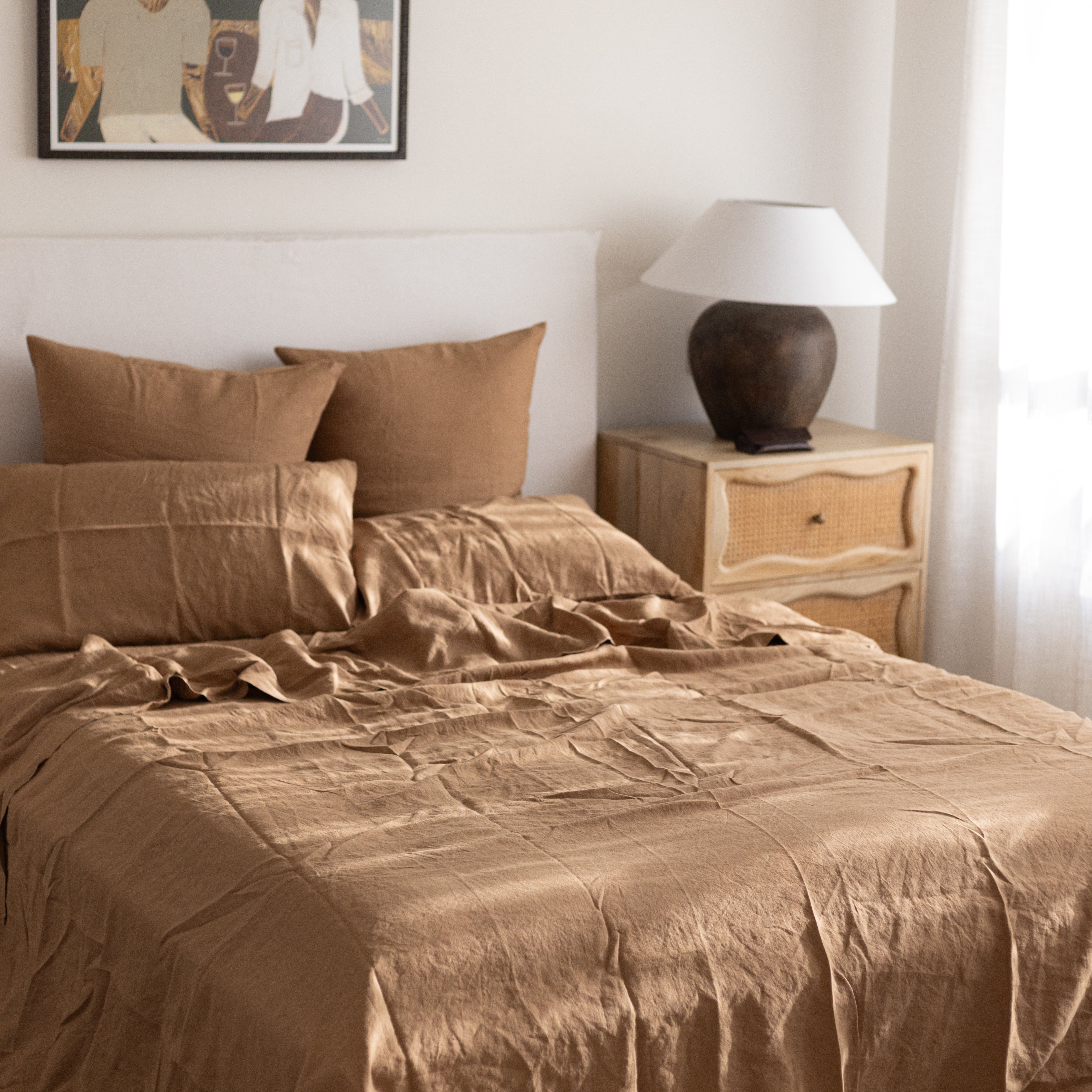 French Linen Flat Sheet in Coffee