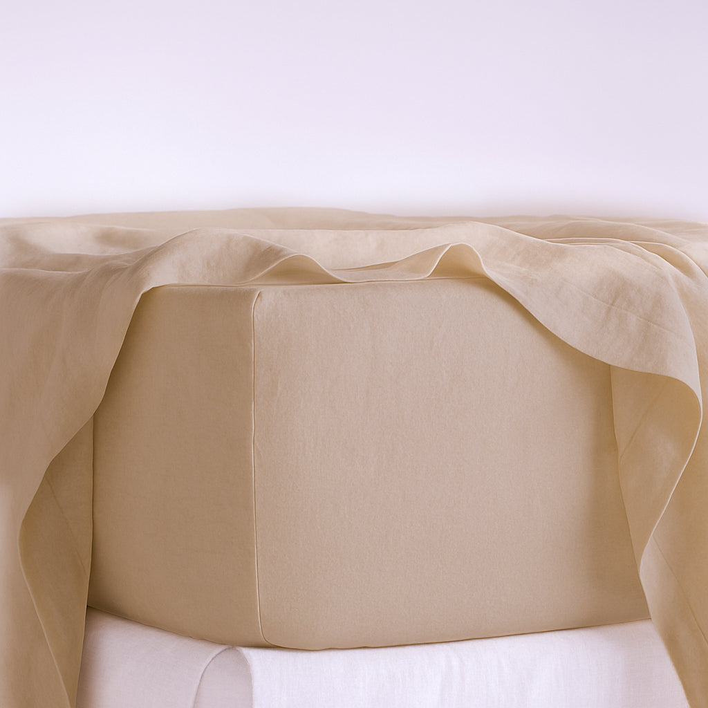 French Linen Fitted Sheet in French Vanilla