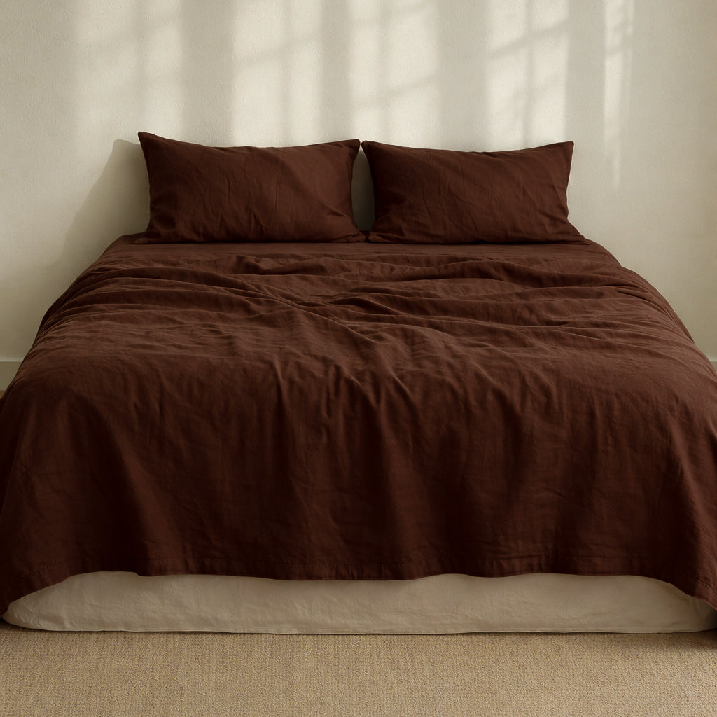 French Linen Sheet Set in Chocolate
