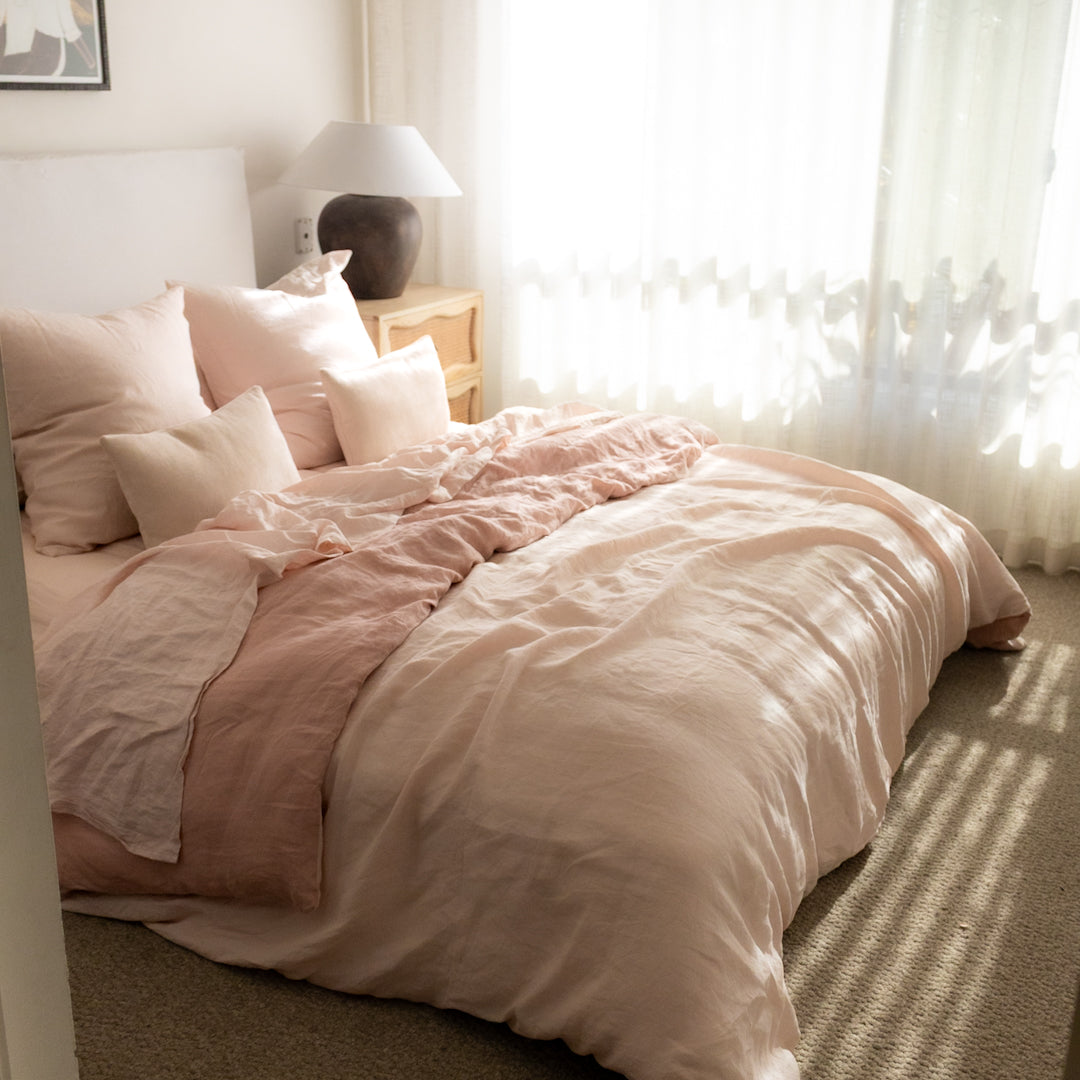French Linen Reversible Duvet Cover Marshmallow/Dusty Rose
