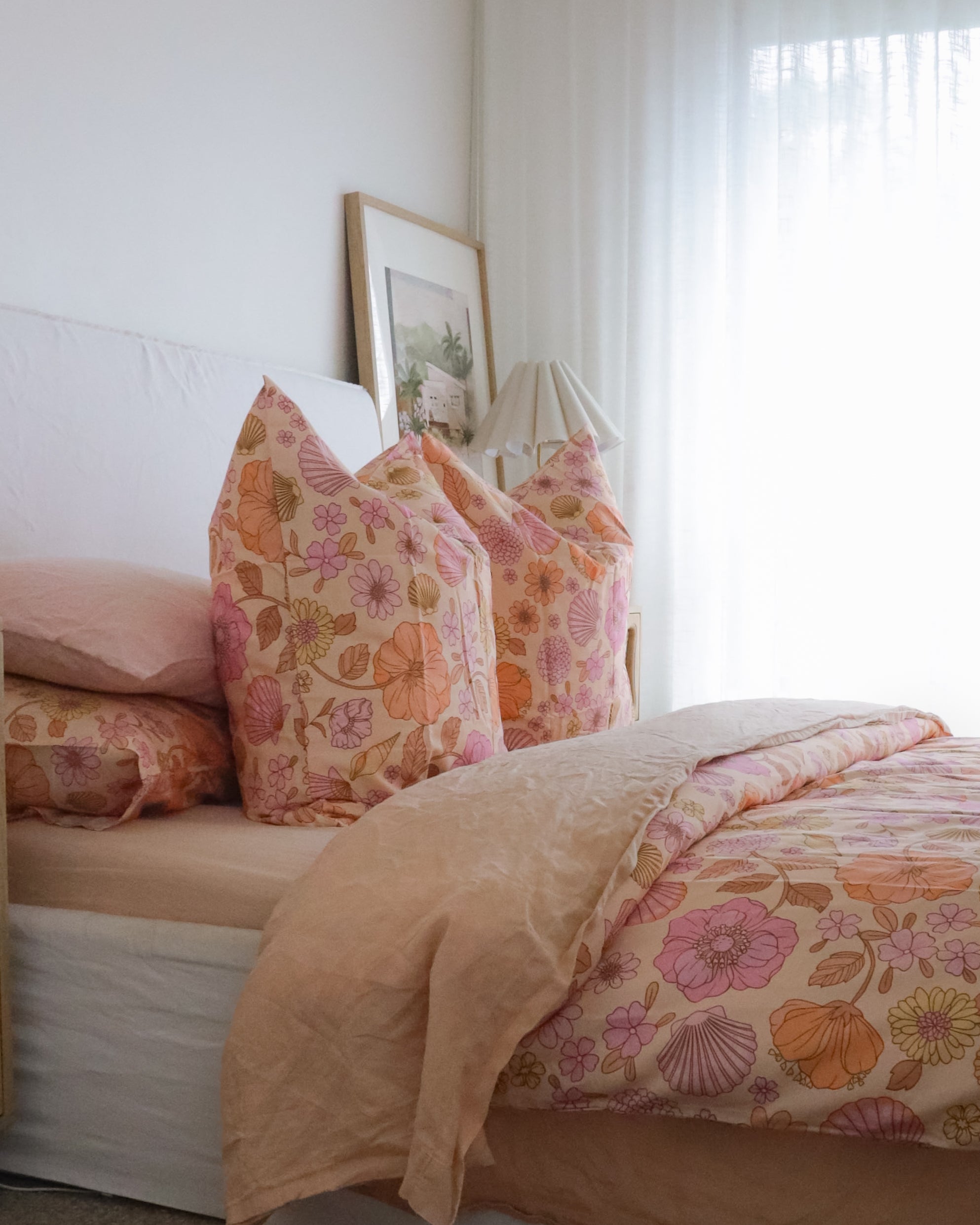 Peachy Flower & Shell Doona Cover 100% Silky Soft Cotton