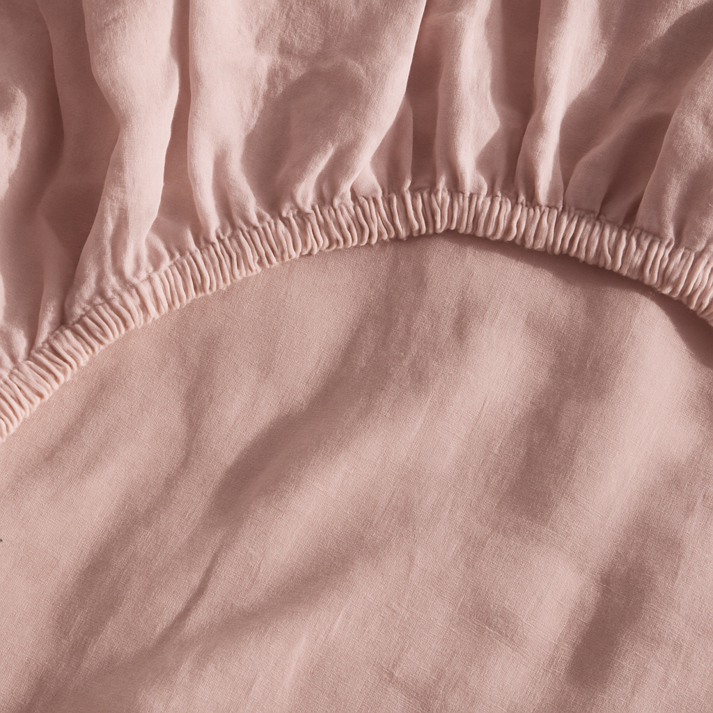 French Linen Fitted Sheet in Dusty Pink