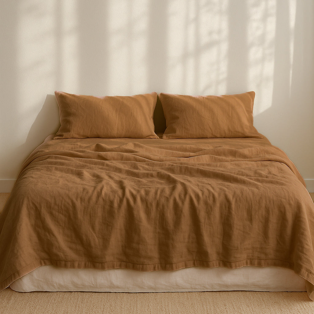 French Linen Sheet Set in Coffee