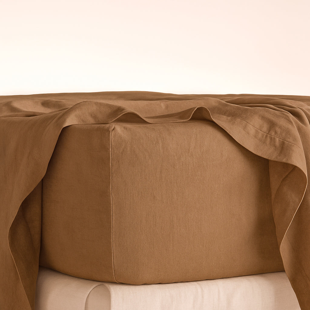 French Linen Fitted Sheet in Coffee