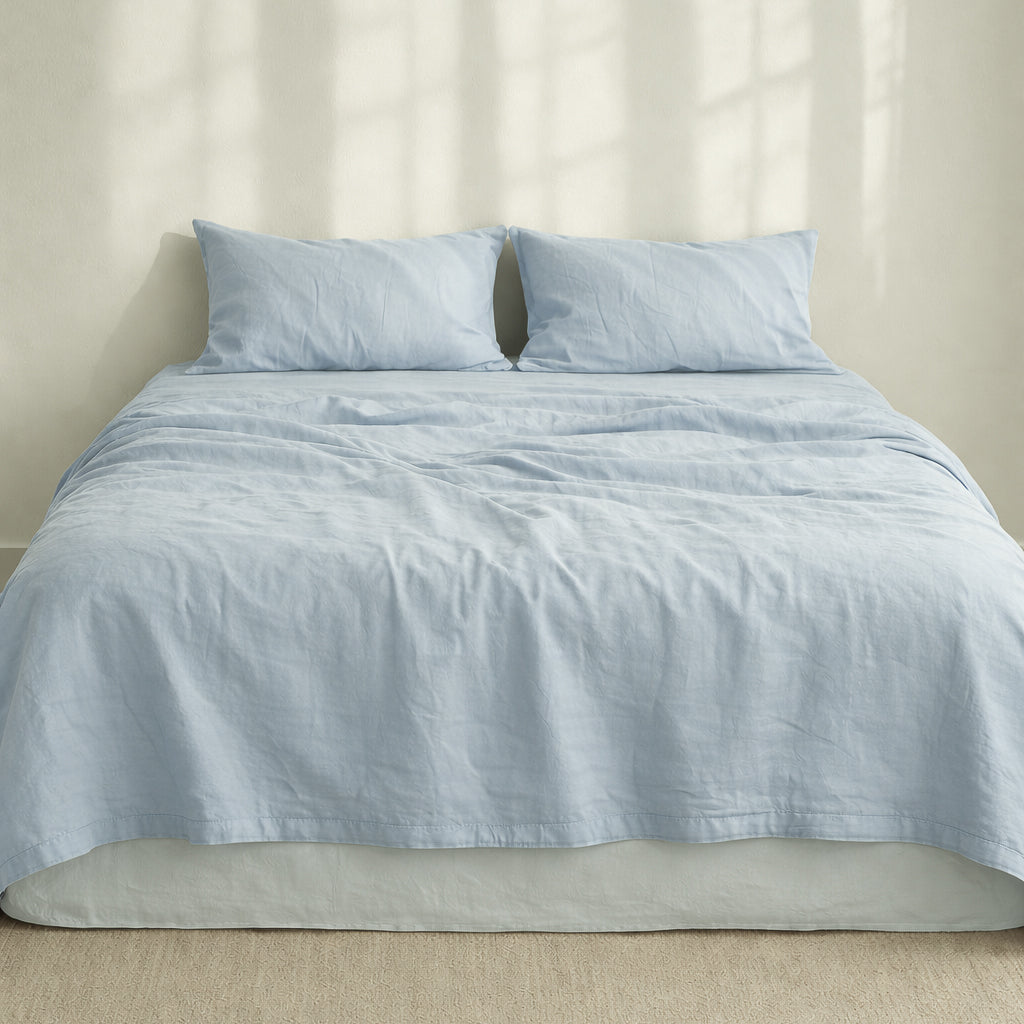 French Linen Sheet Set in Powder Blue