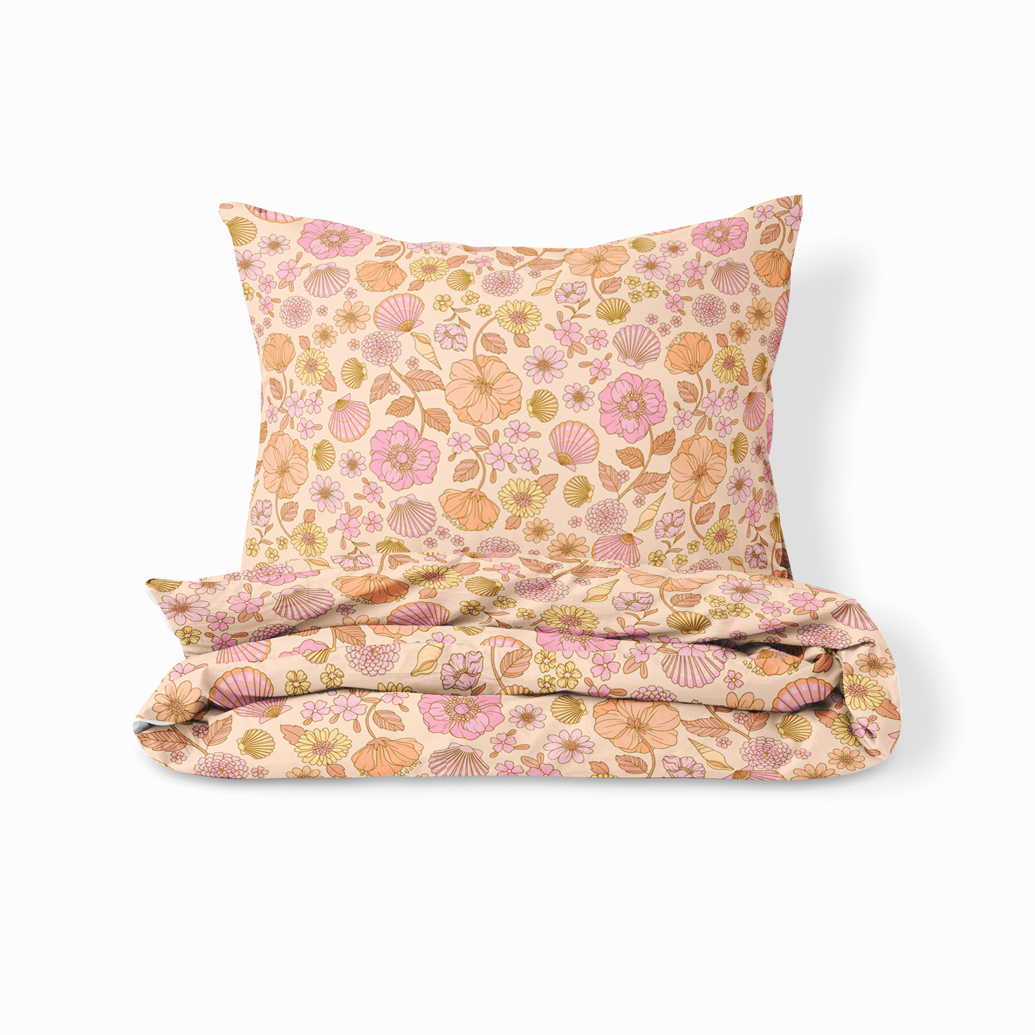 Peachy Flower & Shell Doona Cover 100% Silky Soft Cotton