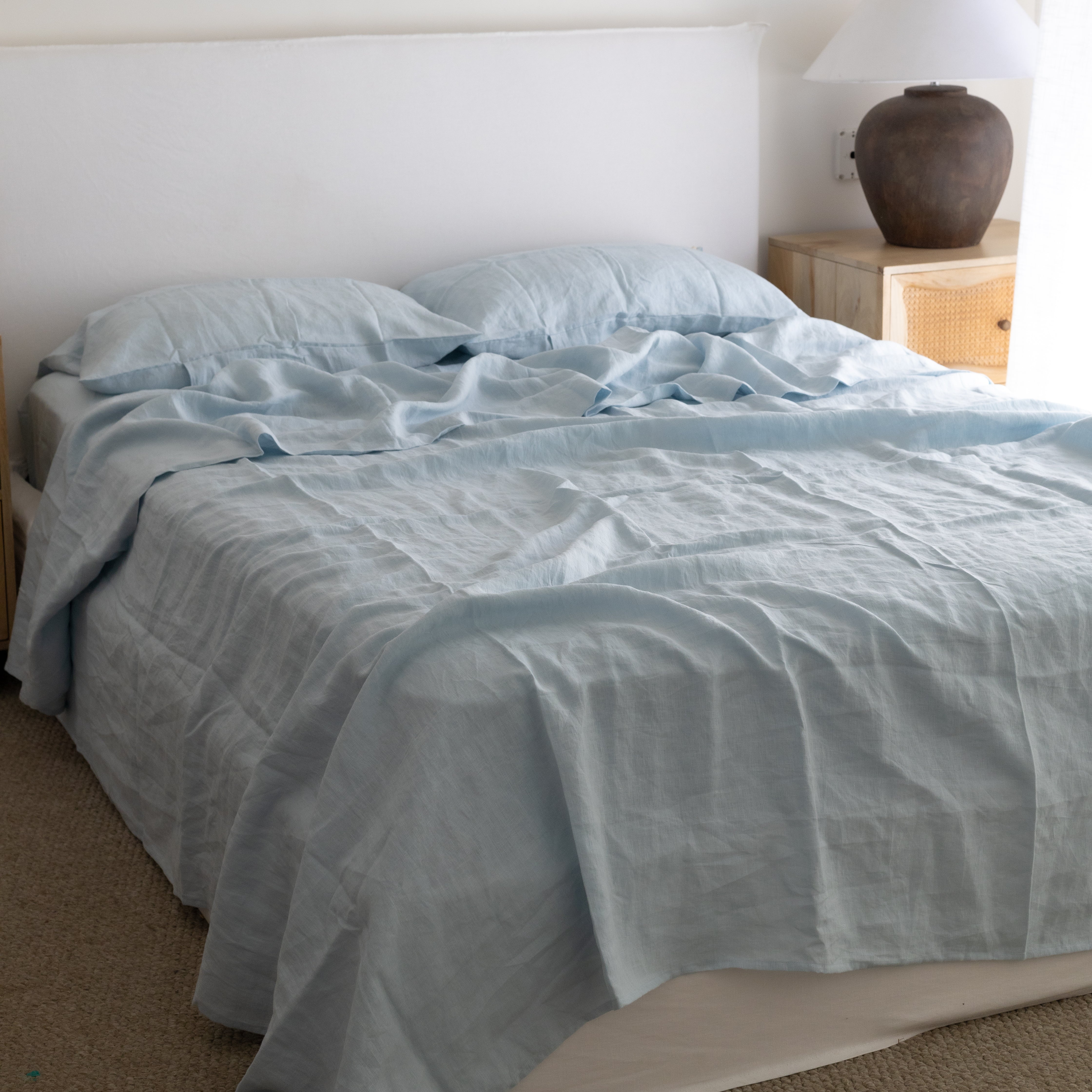 French Linen Sheet Set in Powder Blue
