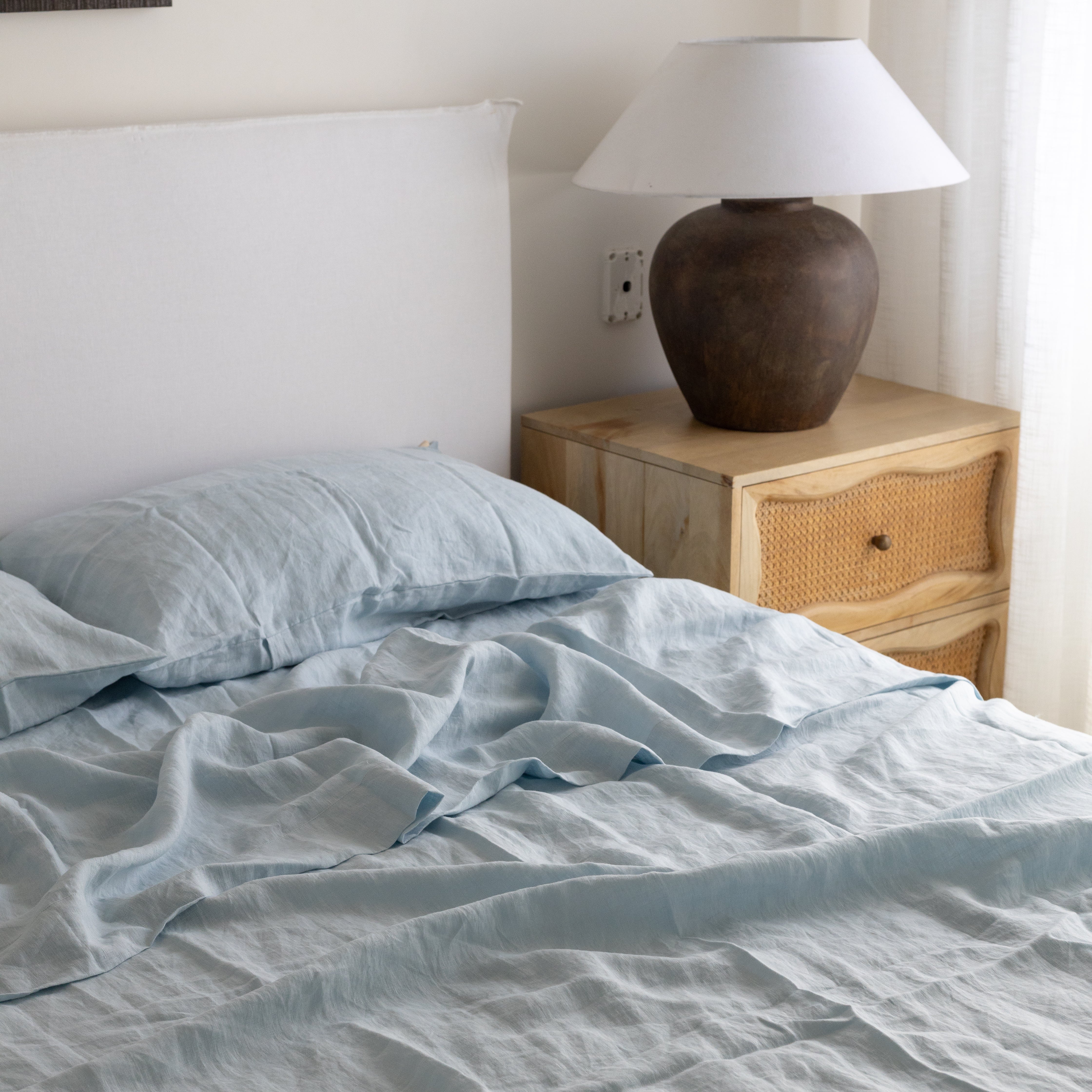 French Linen Flat Sheet in Powder Blue