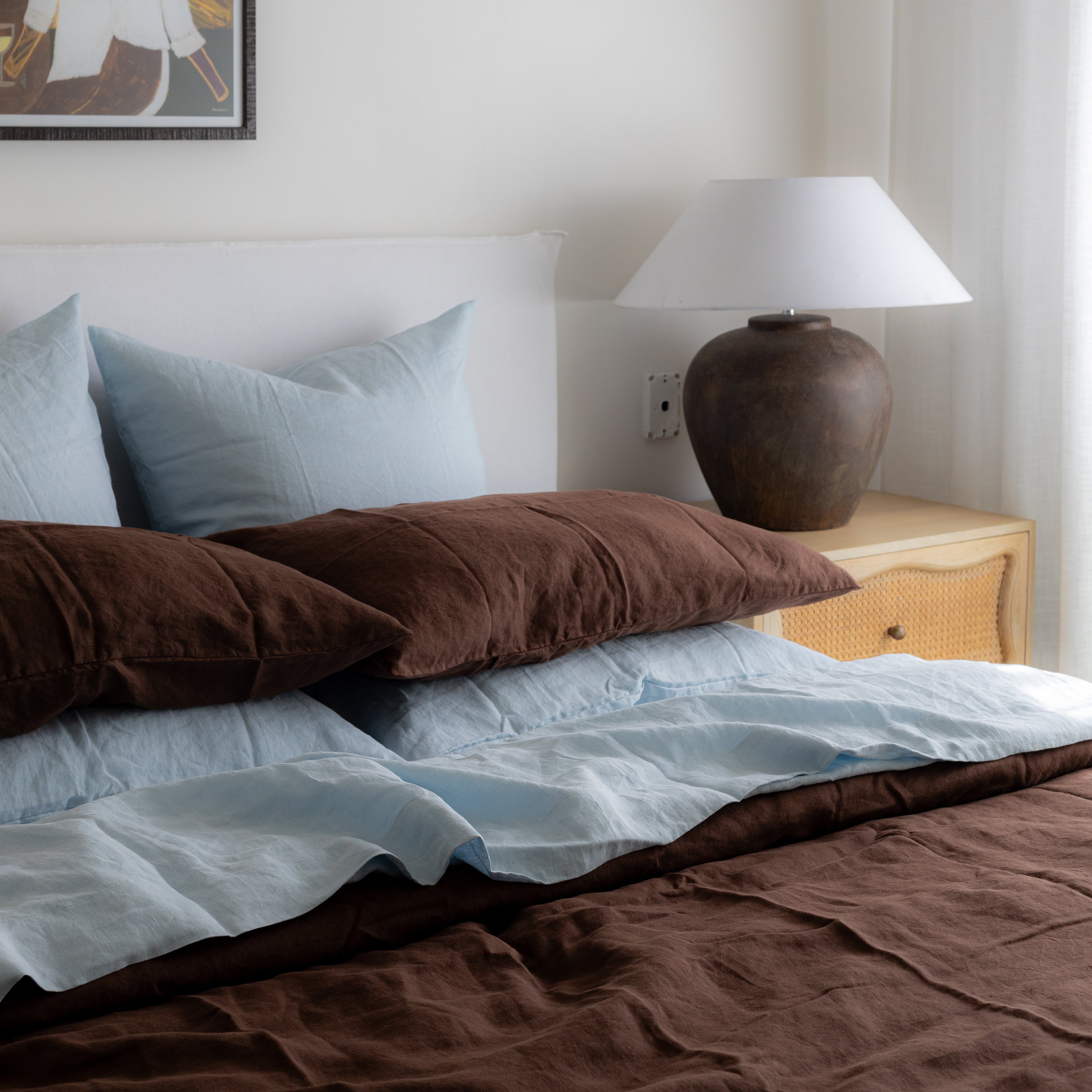 French Linen European Pillowcase Pair in Powder Blue