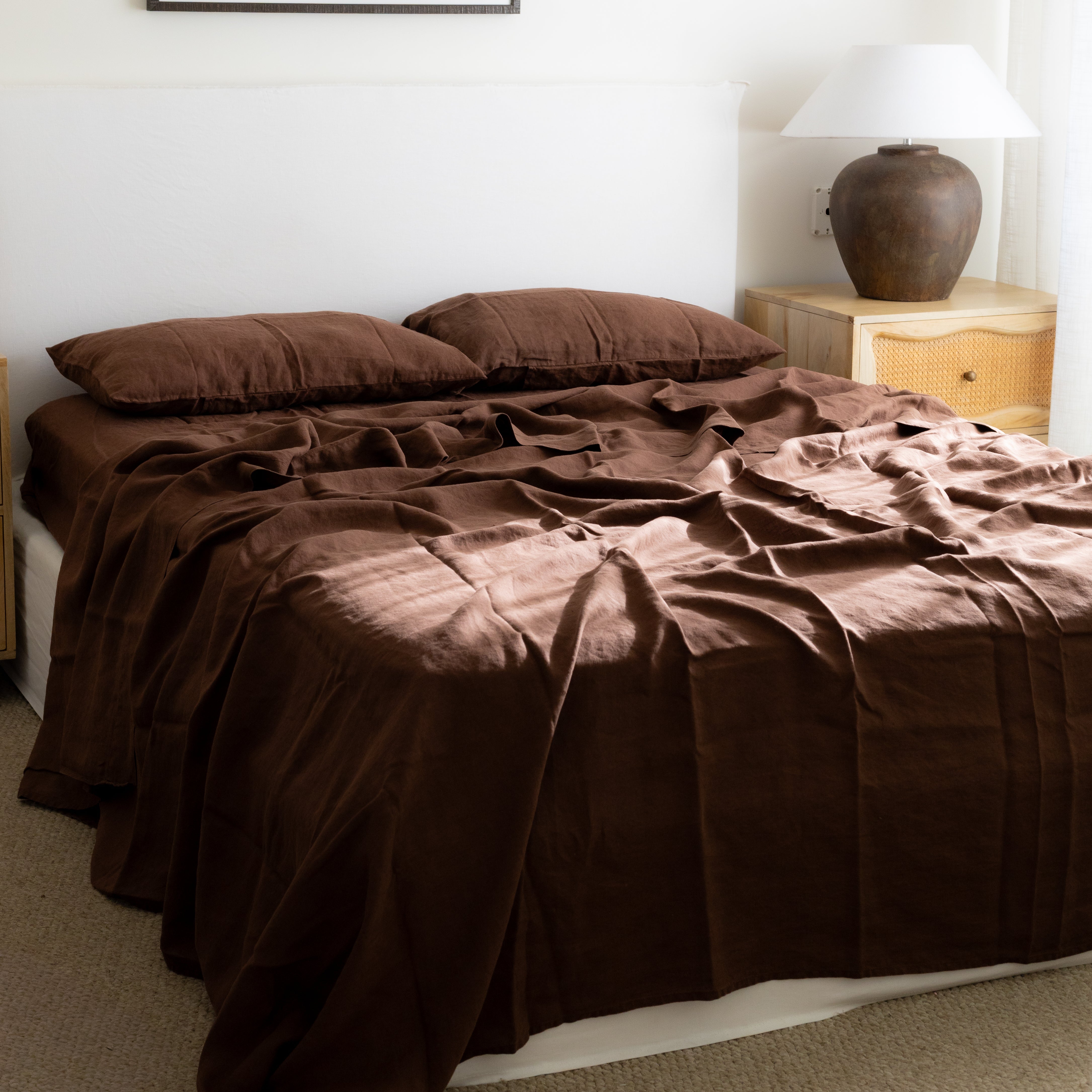 French Linen Flat Sheet in Chocolate
