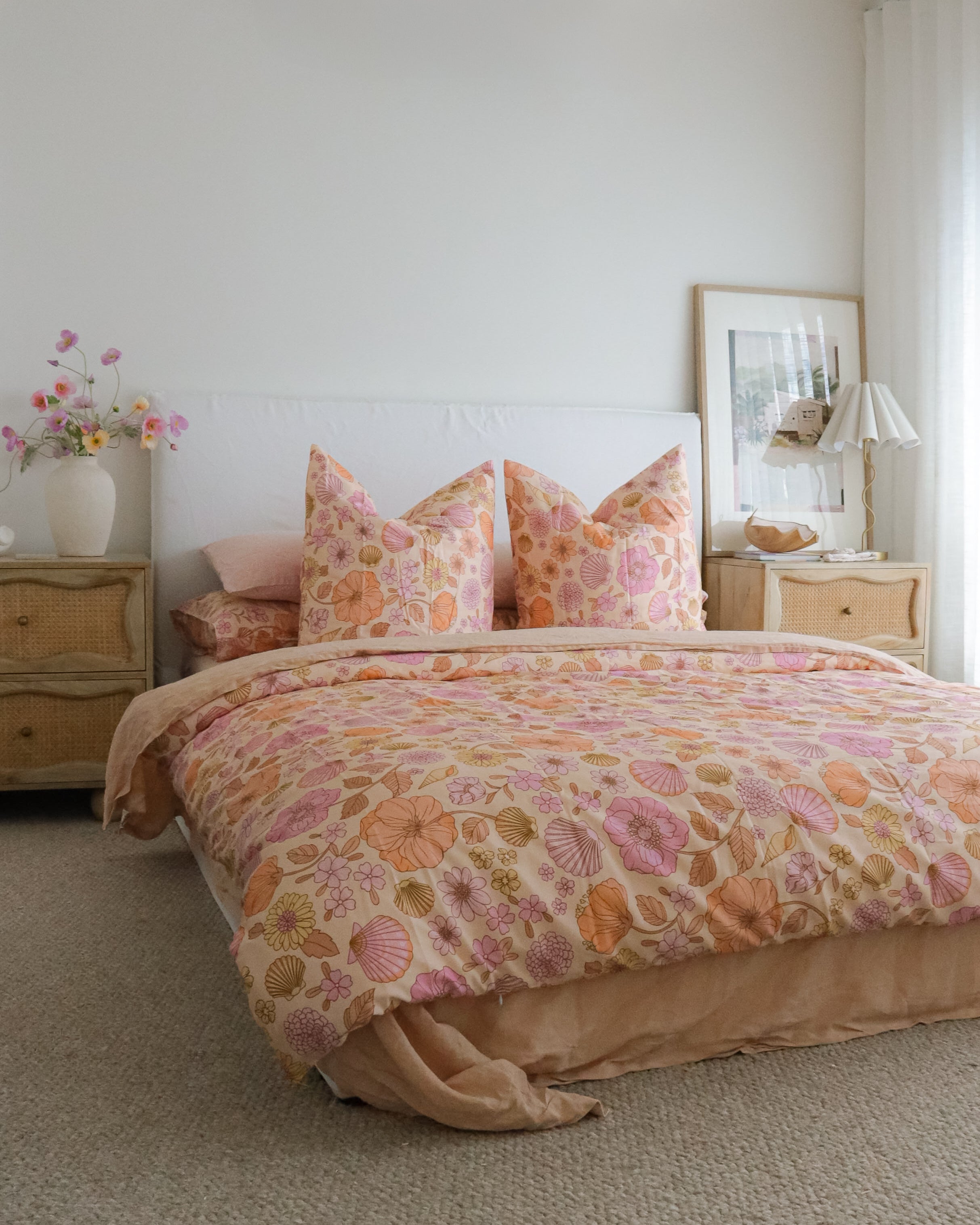Peachy Flower & Shell Doona Cover 100% Silky Soft Cotton