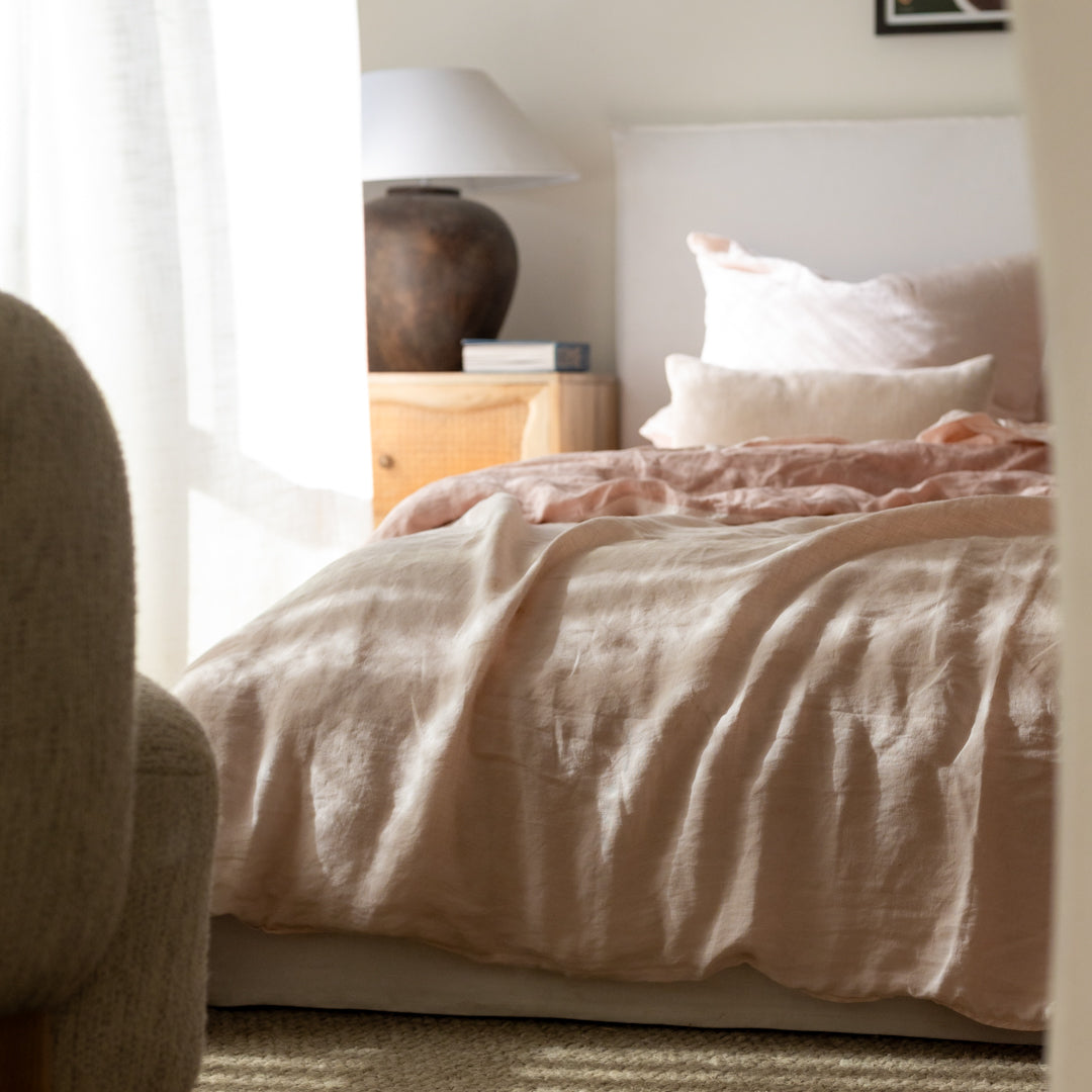 French Linen Reversible Duvet Cover Marshmallow/Dusty Rose