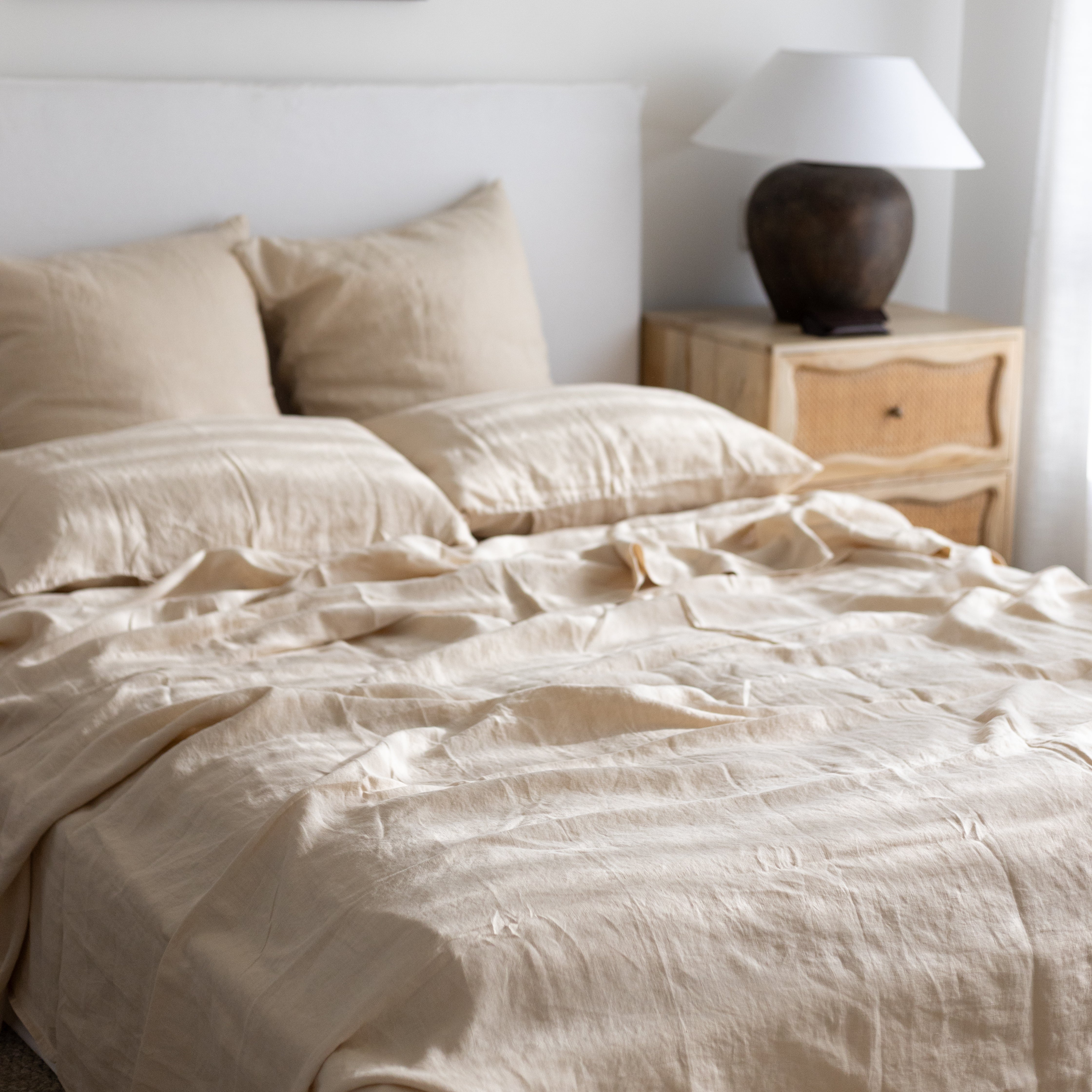 French Linen Flat Sheet in French Vanilla