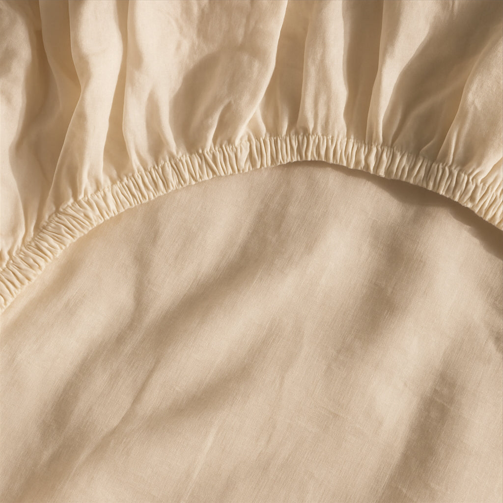 French Linen Fitted Sheet in French Vanilla