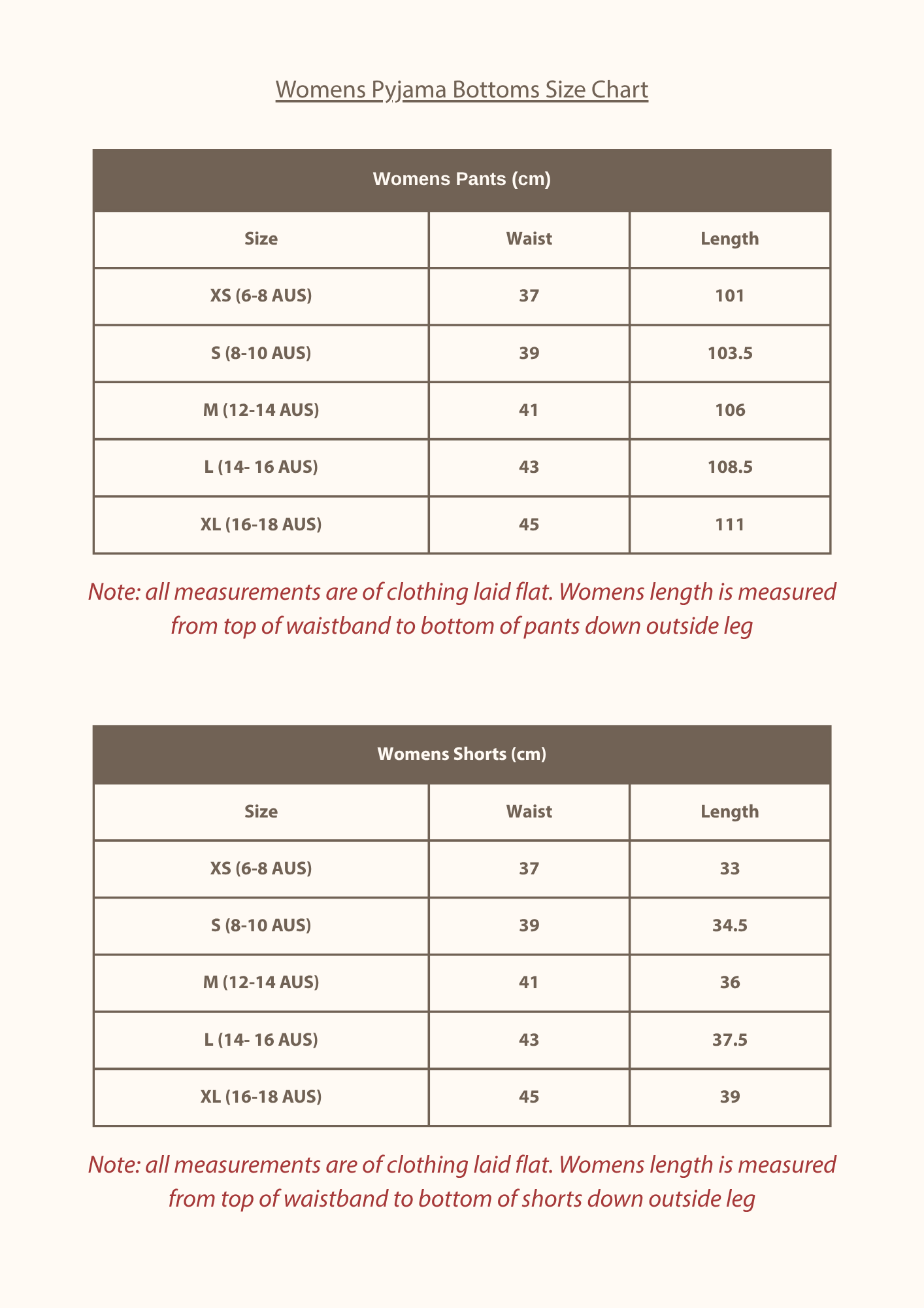 Size Guide for Breakfast Club Pyjamas - Women’s Shorts