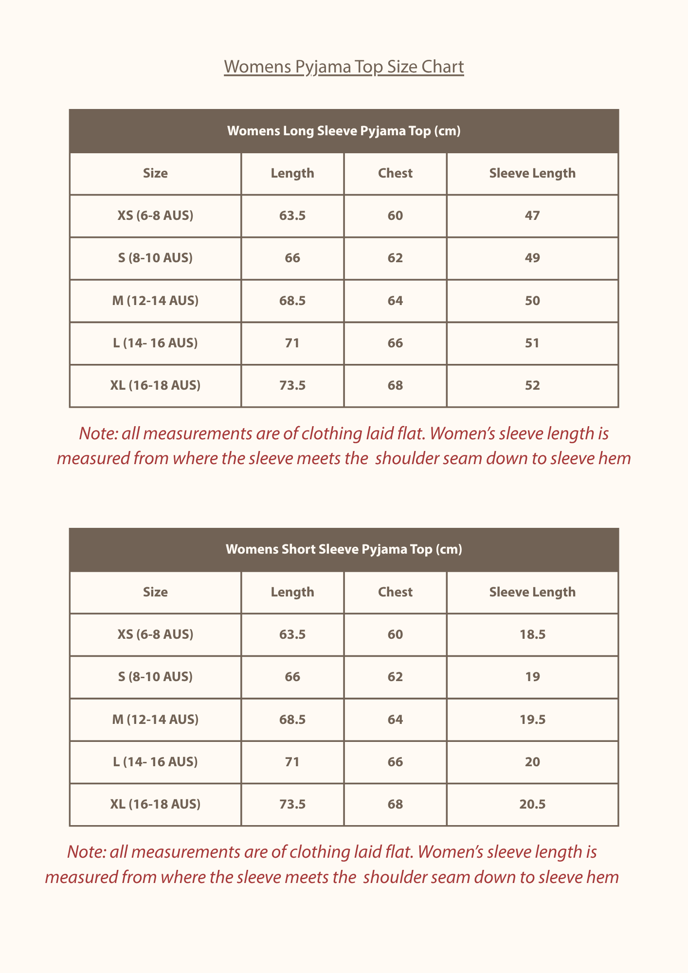 Size Guide for Breakfast Club Pyjamas - Women’s Long Sleeve Top